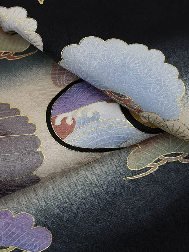 男児産着 お宮参りレンタル2894【正絹】黒地 鷹と兜 宝尽くしに丸紋