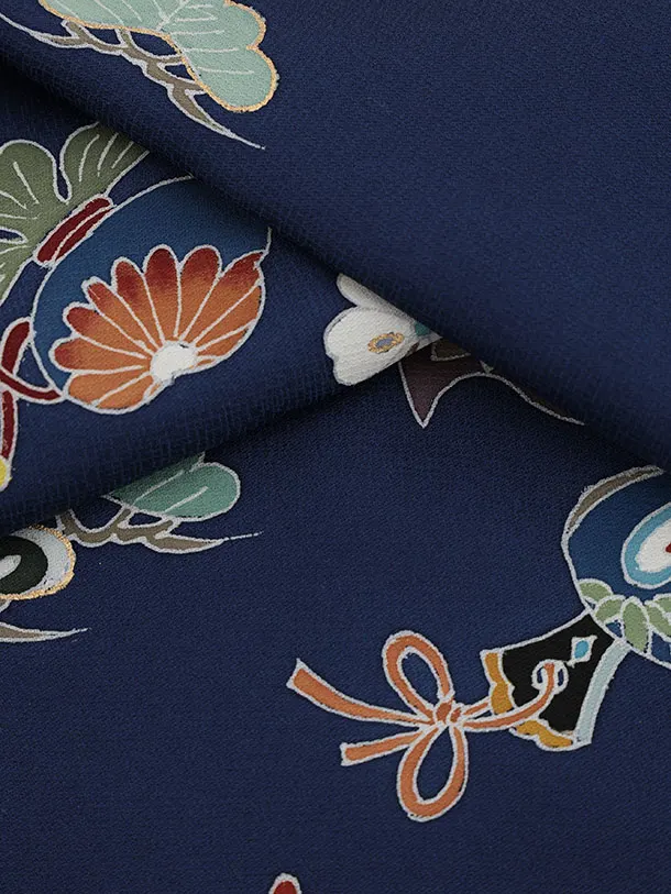 男児産着 お宮参りレンタル2932【正絹】紺地 熨斗に宝尽くし