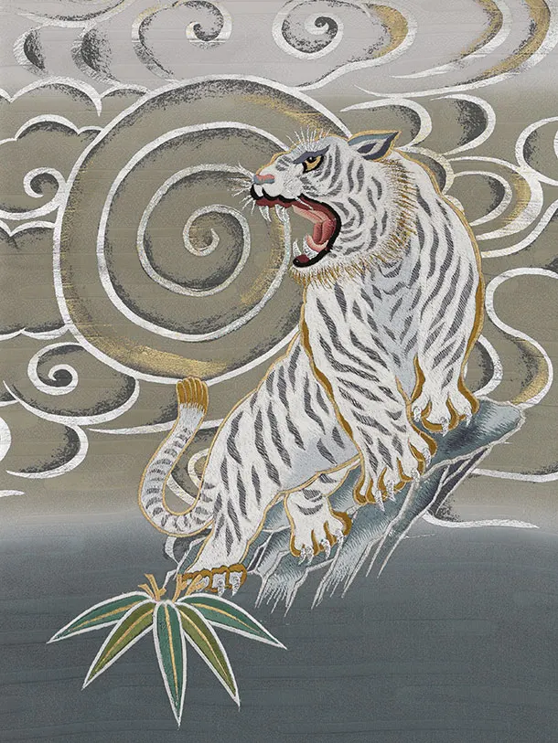 男児産着 お宮参りレンタル2946【正絹】グレー地 龍に虎 瑞雲