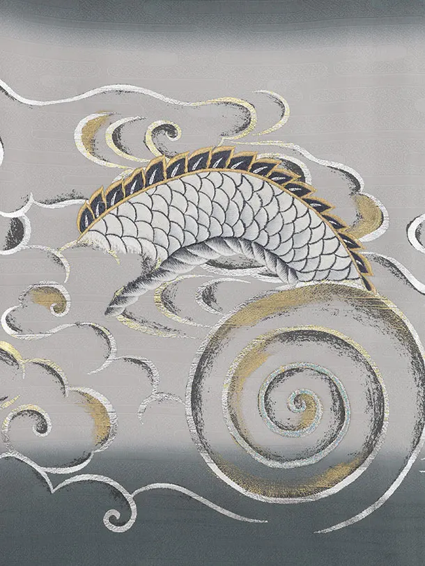 男児産着 お宮参りレンタル2946【正絹】グレー地 龍に虎 瑞雲