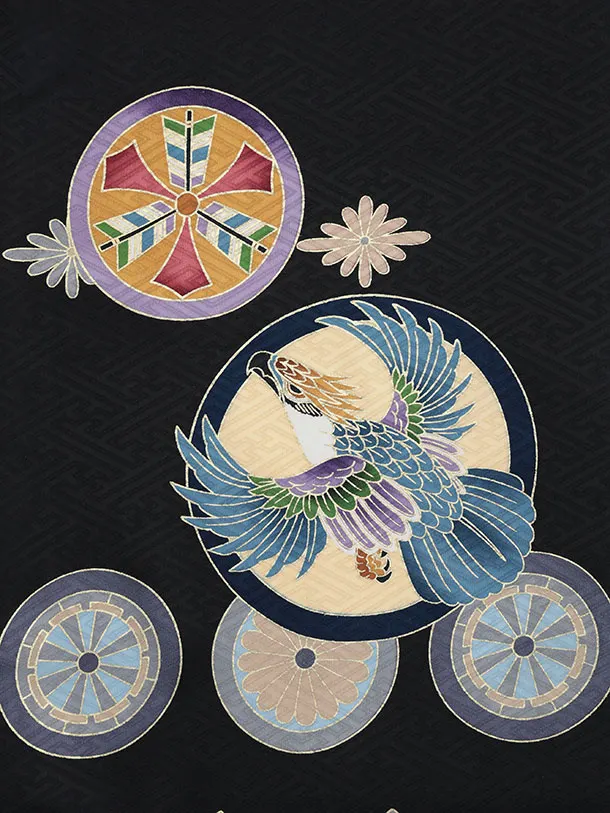 男児産着 お宮参りレンタル2947【正絹】黒地 兜に丸紋