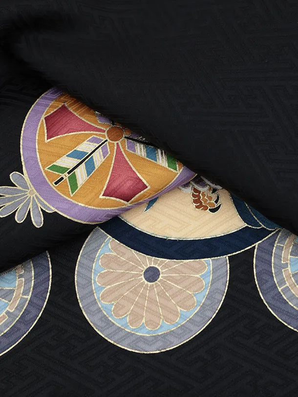 男児産着 お宮参りレンタル2947【正絹】黒地 兜に丸紋