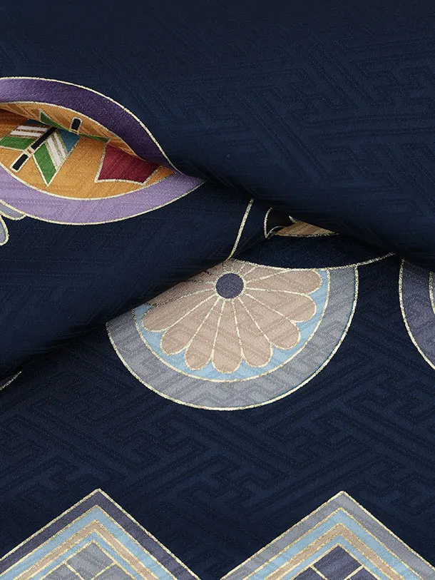 男児産着 お宮参りレンタル2948【正絹】紺地 兜に丸紋