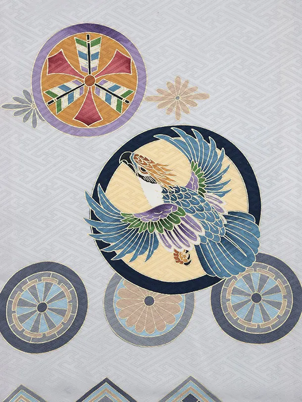 男児産着 お宮参りレンタル2949【正絹】シルバーグレー 兜に丸紋