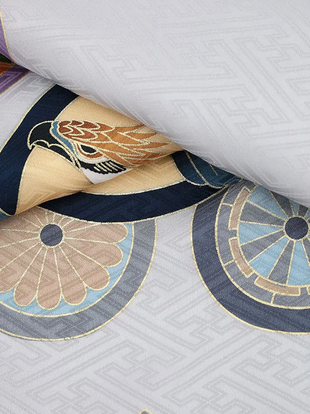 男児産着 お宮参りレンタル2949【正絹】シルバーグレー 兜に丸紋