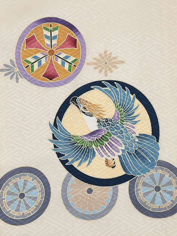 男児産着 お宮参りレンタル2950【正絹】ベージュ 兜に丸紋