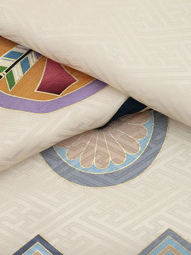 男児産着 お宮参りレンタル2950【正絹】ベージュ 兜に丸紋