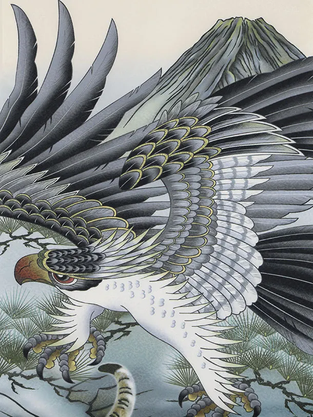 男児産着 お宮参りレンタル2957  ベージュ 鷹 虎 松