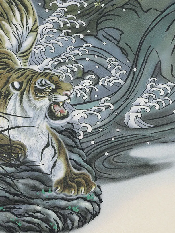 男児産着 お宮参りレンタル2957  ベージュ 鷹 虎 松