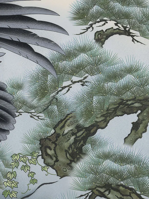 男児産着 お宮参りレンタル2957  ベージュ 鷹 虎 松