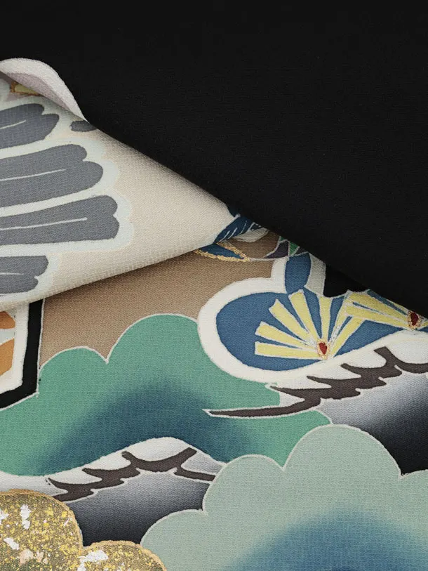 男児産着 お宮参りレンタル2991【正絹】 黒地 鷹に吉祥文様