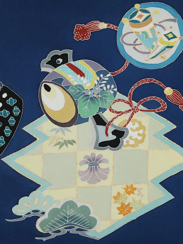 男児産着 お宮参りレンタル2993【正絹】 青地 兜に宝づくし