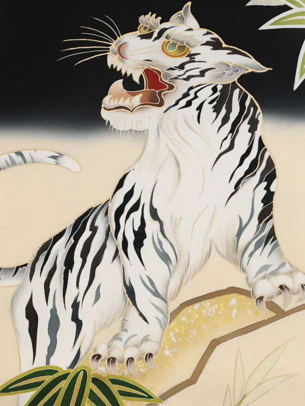 男児産着 お宮参りレンタル2995【正絹】 黒ぼかし 虎に竹