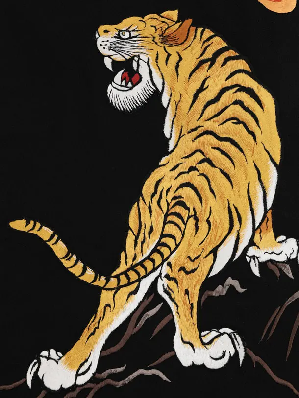 男児産着 お宮参りレンタル2996 黒地ちりめん刺繍 龍虎