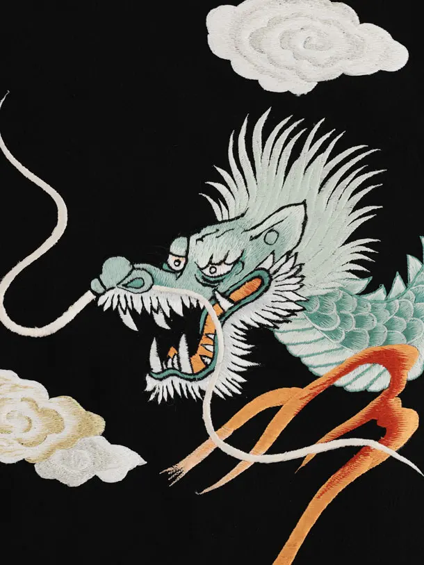 男児産着 お宮参りレンタル2996 黒地ちりめん刺繍 龍虎