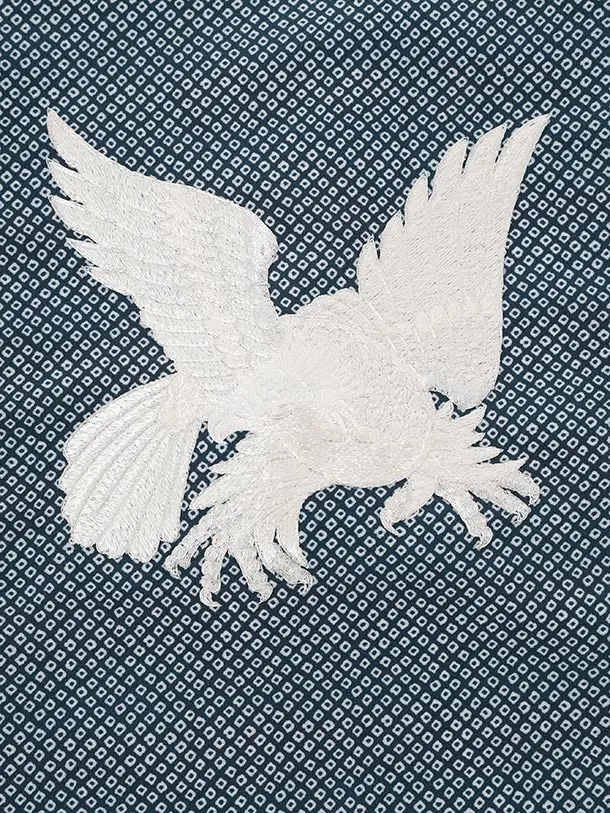 男児産着 お宮参りレンタル O263 青地 疋田柄刺繍 鷹 兜