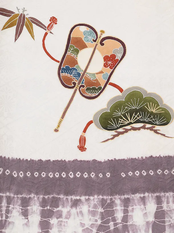 男児産着 お宮参りR033 【高級正絹】パープルグレー 鷹 松竹 竜巻絞り