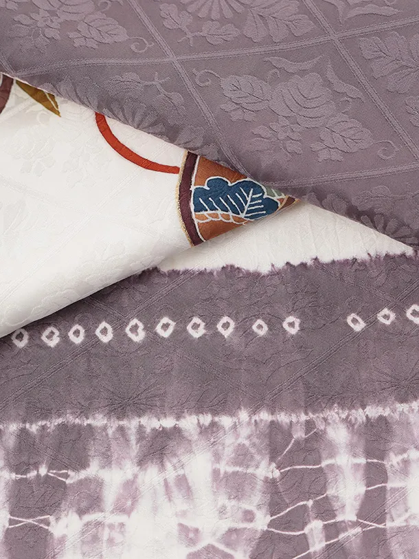 男児産着 お宮参りR033 【高級正絹】パープルグレー 鷹 松竹 竜巻絞り