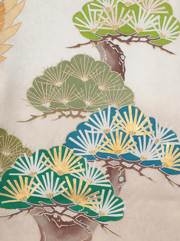 男児産着 お宮参りレンタルR035 【高級正絹】白ベージュ 松にミミズク