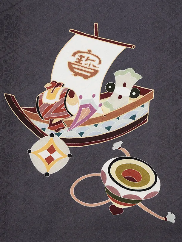 男児産着 お宮参りレンタルR036 【正絹】グレー地 午 縁起尽くし