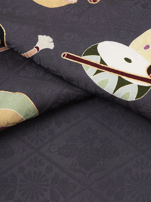 男児産着 お宮参りレンタルR036 【正絹】グレー地 午 縁起尽くし