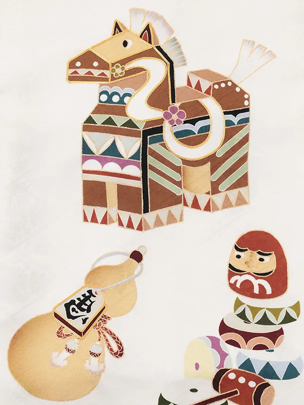 男児産着 お宮参りレンタルR037 【正絹】白地 午 縁起尽くし