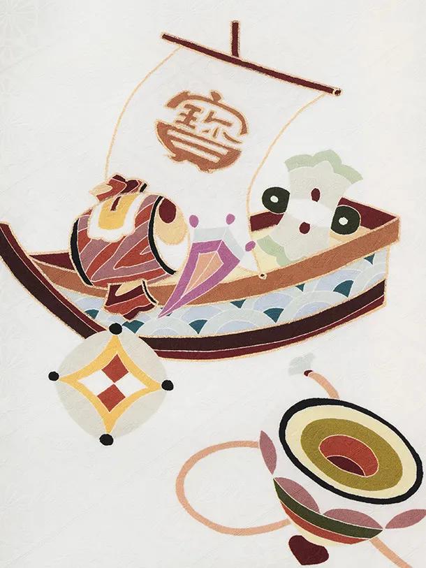 男児産着 お宮参りレンタルR037 【正絹】白地 午 縁起尽くし