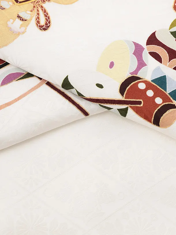 男児産着 お宮参りレンタルR037 【正絹】白地 午 縁起尽くし