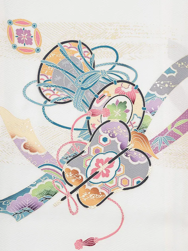 男児産着 お宮参りレンタルR041 【正絹】白地 宝船と小槌