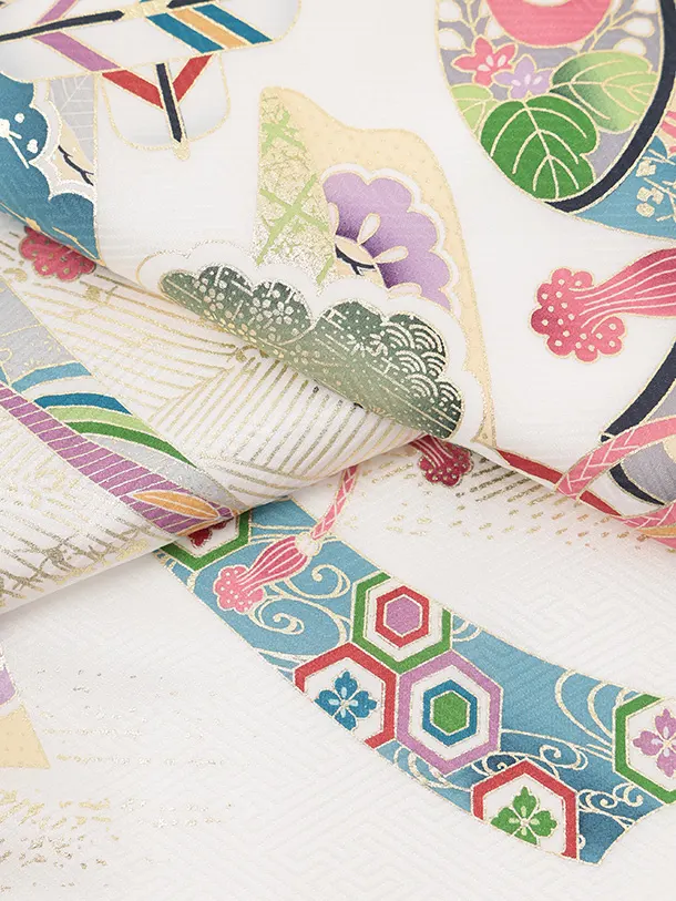 男児産着 お宮参りレンタルR041 【正絹】白地 宝船と小槌