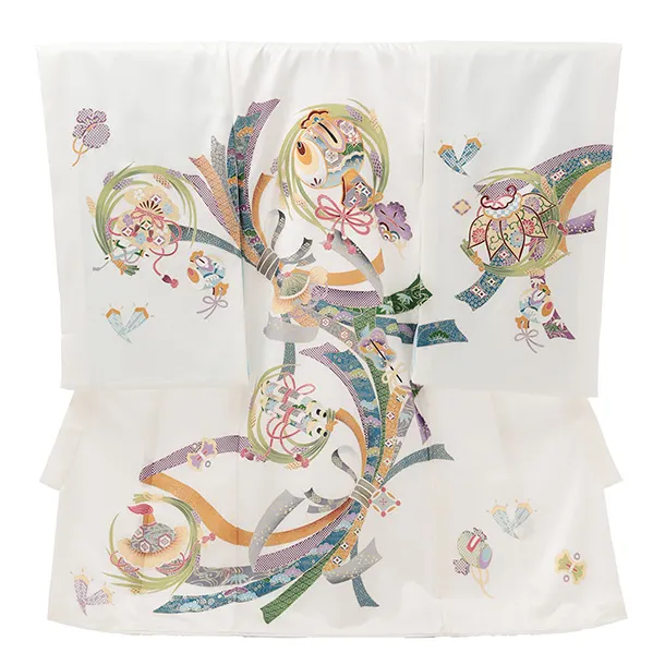 男児産着 お宮参りレンタルR044 【正絹】白地 束ねのし小槌