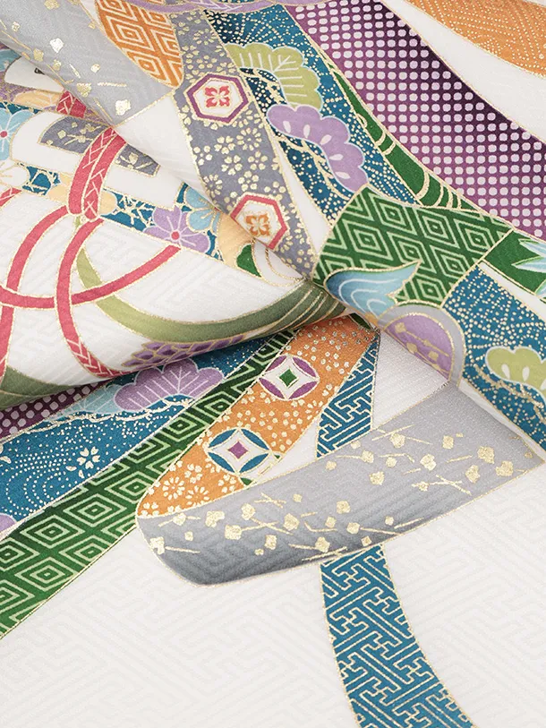 男児産着 お宮参りレンタルR044 【正絹】白地 束ねのし小槌