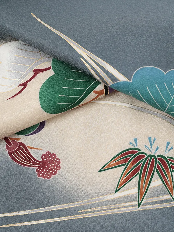 男児産着 お宮参りレンタルR048 【正絹】グレー地 鷹に巻物