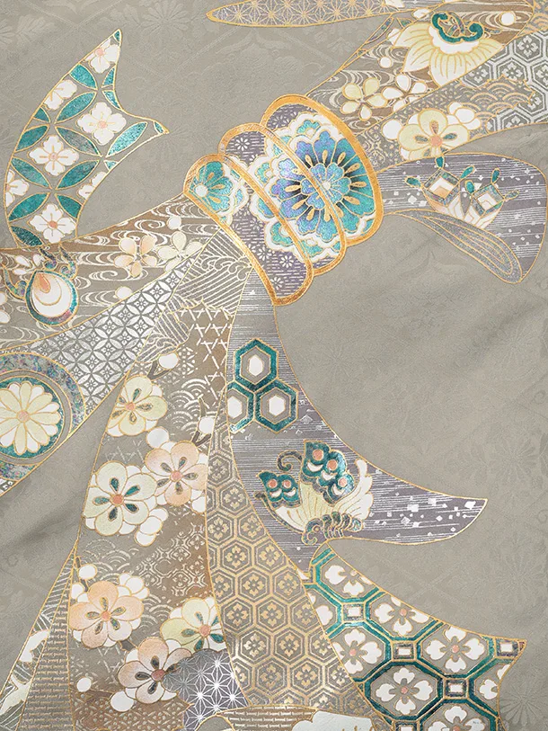 男児産着 お宮参りレンタルR067 【正絹】グレージュ地 束ね熨斗