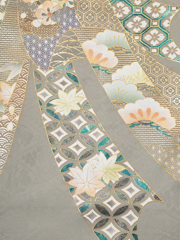 男児産着 お宮参りレンタルR067 【正絹】グレージュ地 束ね熨斗