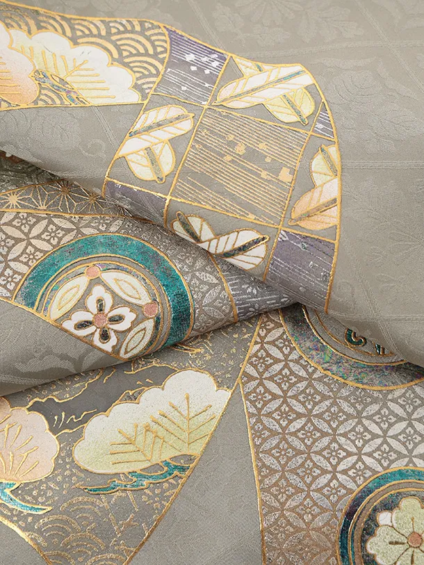 男児産着 お宮参りレンタルR067 【正絹】グレージュ地 束ね熨斗