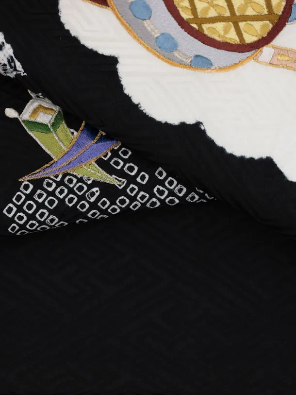 男児産着 お宮参りレンタルR156 【正絹】黒地 刺繍鷹 小槌
