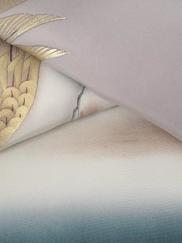 男児産着 お宮参りレンタル R193【正絹】グレー 裾グリーン 鷹に松