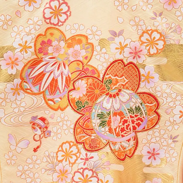 高級正絹産着レンタル 女の子(お宮参り)1231 ｸﾘｰﾑ 桜づくし