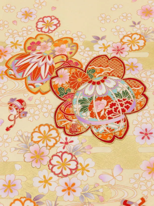 高級正絹産着レンタル 女の子(お宮参り)1231 ｸﾘｰﾑ 桜づくし