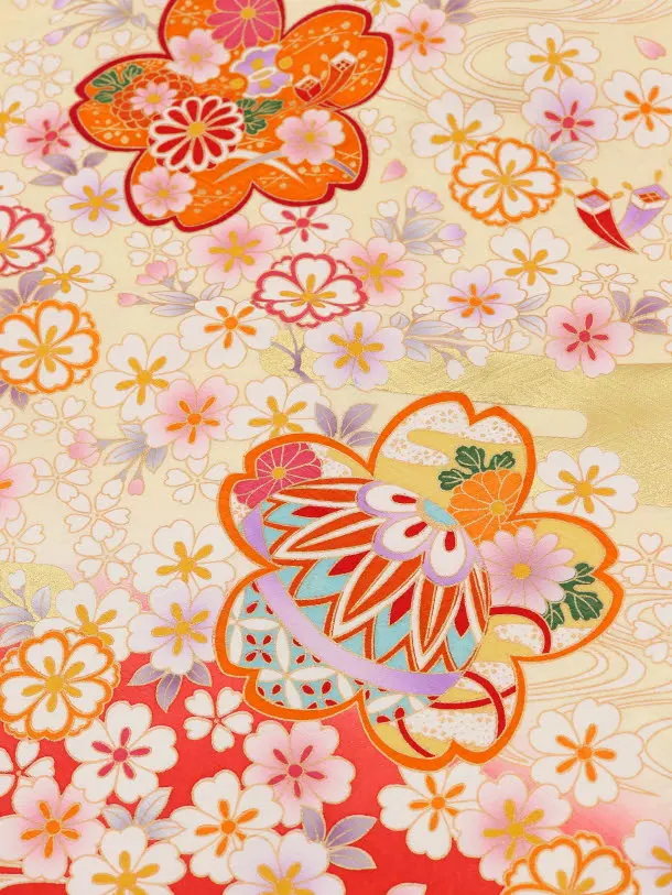 高級正絹産着レンタル 女の子(お宮参り)1231 ｸﾘｰﾑ 桜づくし