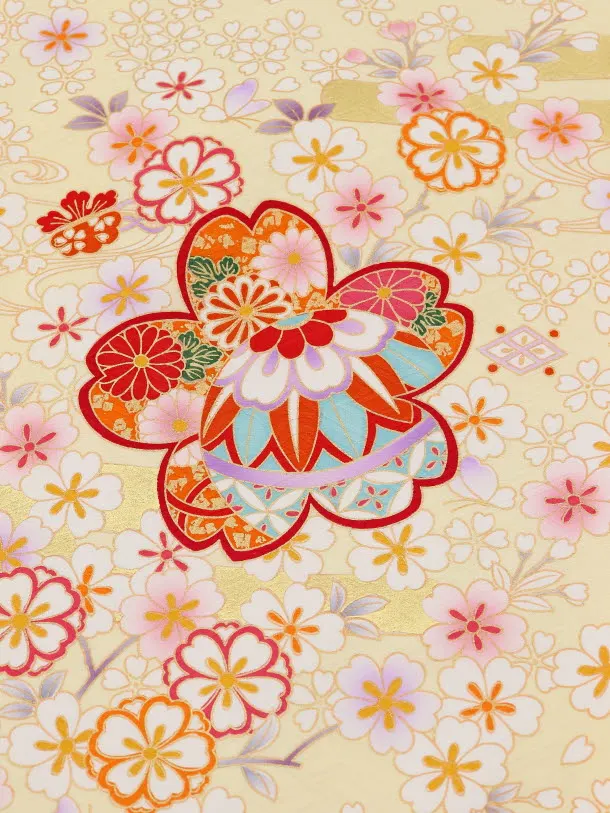 高級正絹産着レンタル 女の子(お宮参り)1231 ｸﾘｰﾑ 桜づくし