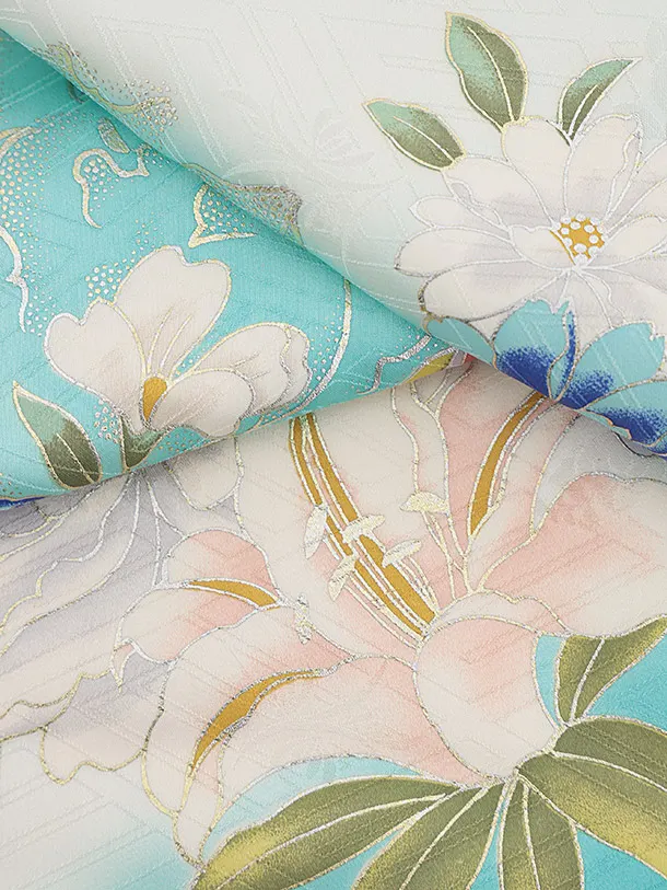 女児産着 お宮参りレンタル2836【正絹】伝産京友禅 水色 牡丹鈴