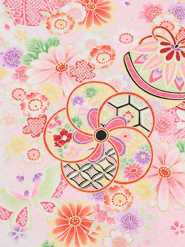 女児産着 お宮参りレンタル2867 白地 鞠に花