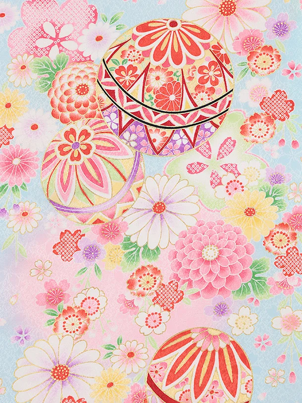 女児産着 お宮参りレンタル2870 水色 鞠に花