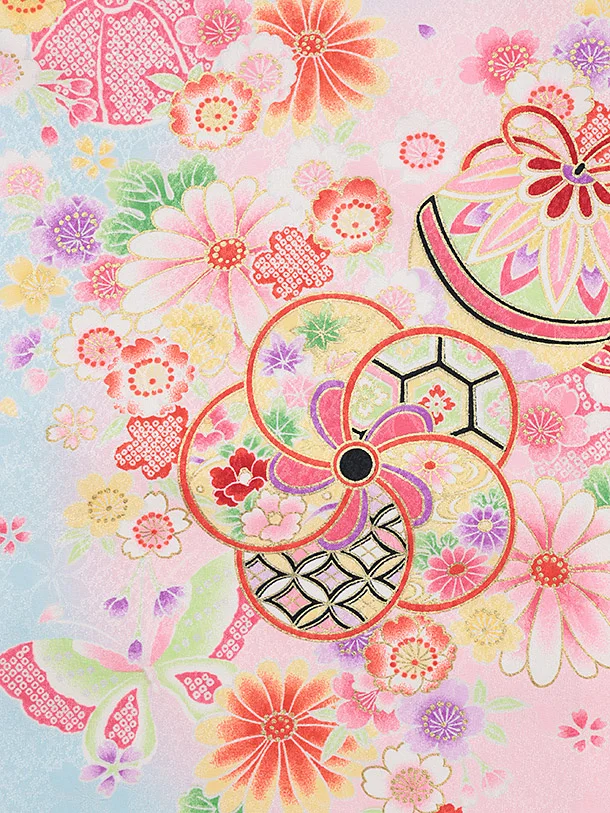 女児産着 お宮参りレンタル2870 水色 鞠に花