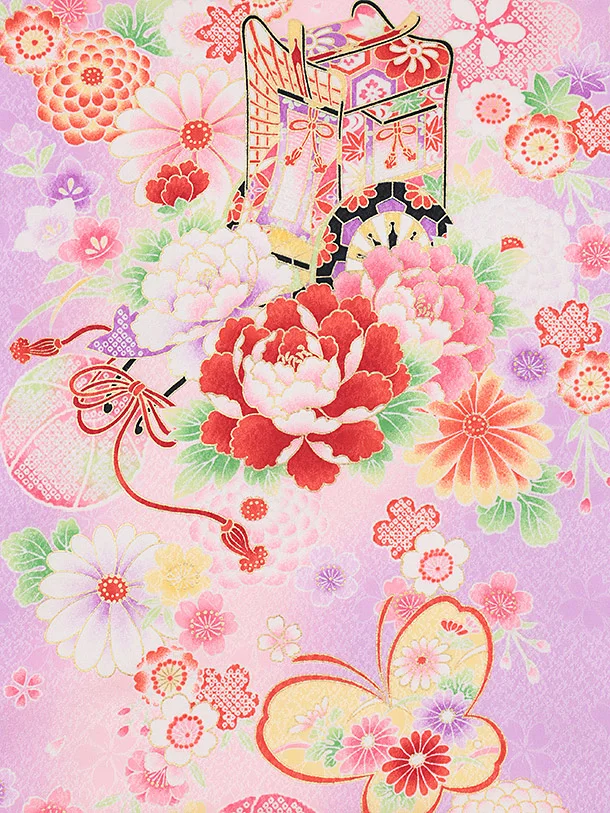 女児産着 お宮参りレンタル2878 パープル 御所車 鞠花