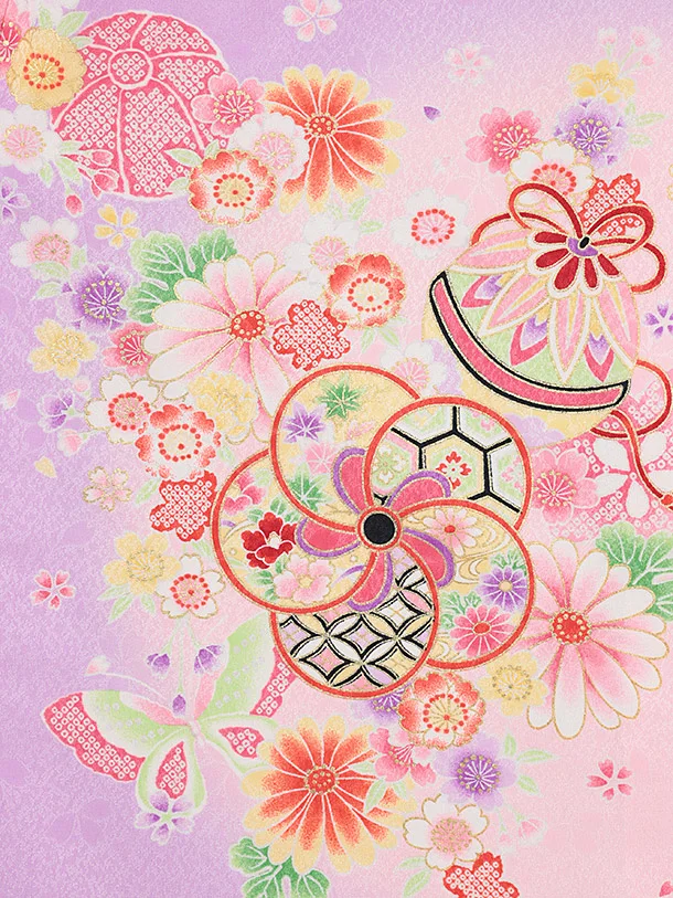 女児産着 お宮参りレンタル2878 パープル 御所車 鞠花