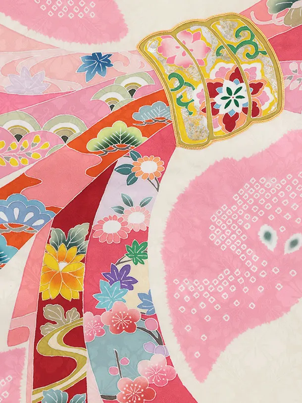 女児産着 お宮参りレンタル2922【正絹】ベージュピンク 束ね熨斗