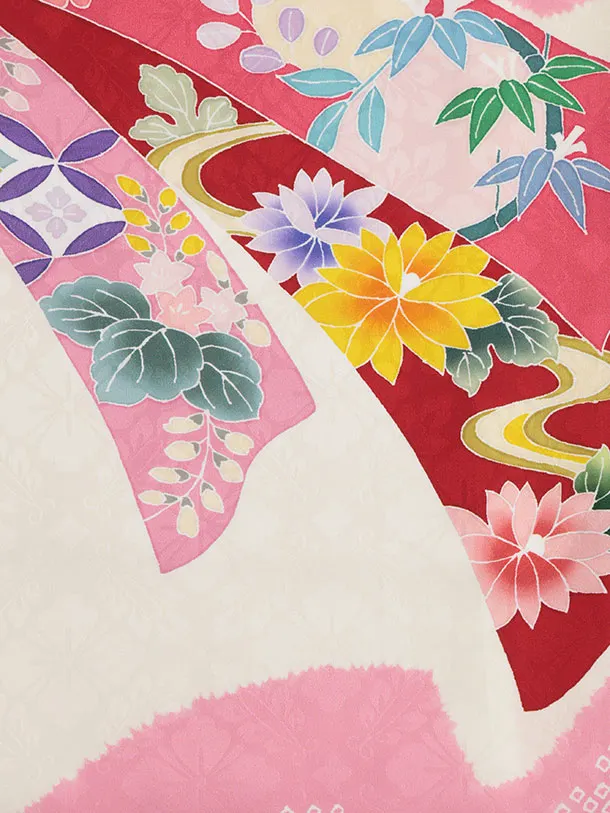 女児産着 お宮参りレンタル2922【正絹】ベージュピンク 束ね熨斗